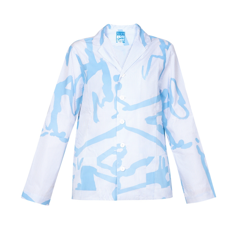 Thermalbad Set by Peter Jellitsch blau auf weiss Hemd